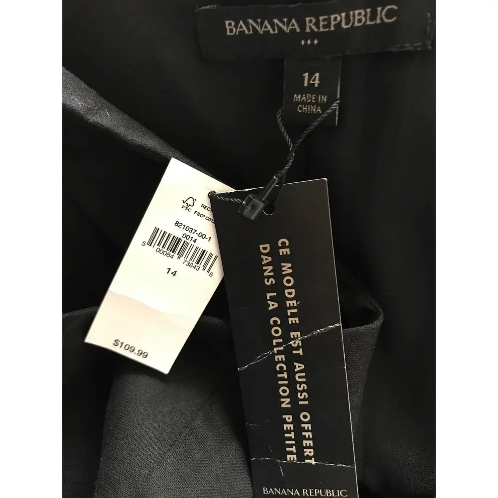 Banana Republic Linen Blend Crop Jumpsuit 14 Black Sleeveless Square Neck